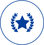 Blue star with laurel wreath on black.